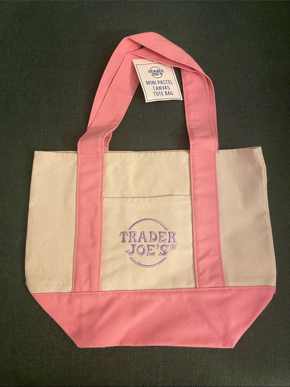 Trader Joe’s Pastel Pink & Cream Canvas Mini Tote Bag